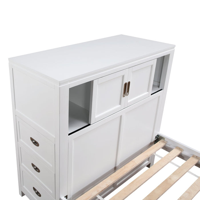 Quinn Platform Bed with Bookcase Headboard, Built-in Desk & Stool, White - Twin Size