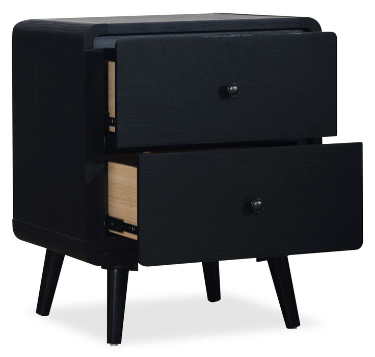 Milan Bedside 2-Drawer Nightstand, Mid-Century Modern,  22\"W x 26\"H - Black