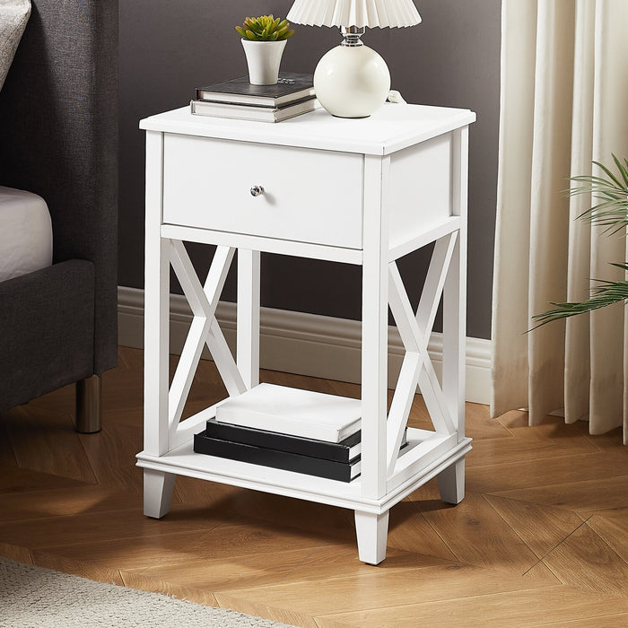 Elle Bedside 1-Drawer Nightstand, 18\"W x 25.75\"H - White