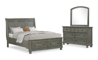 Chelsea 5pc Bedroom Set with Storage Bed, Dresser & Mirror, Grey - Queen Size 