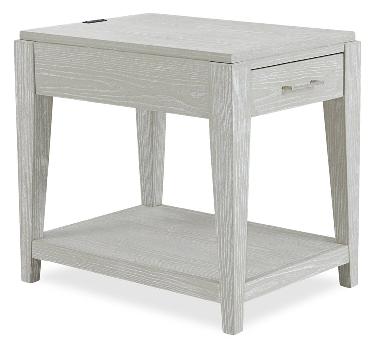 Vida 19” Solid Wood Chairside Table with Storage, Shelf, Lighting and USB - Sand