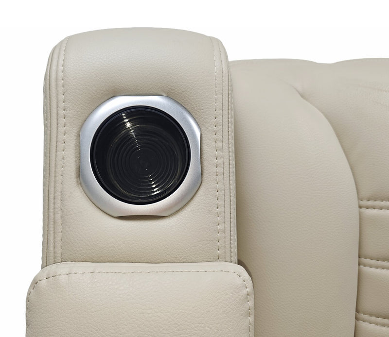 Zen 5-Piece Leather-Look Fabric Home Theatre Power Reclining Sectional with Massage and Two Storage Consoles - Apricot