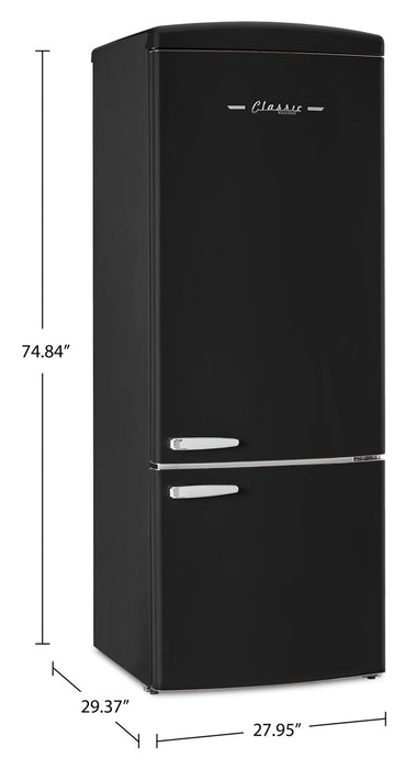 Unique Classic Retro 28\" 17 Cu Ft. Bottom Mount Refrigerator - Matte Black - UNQ-455L MB AC