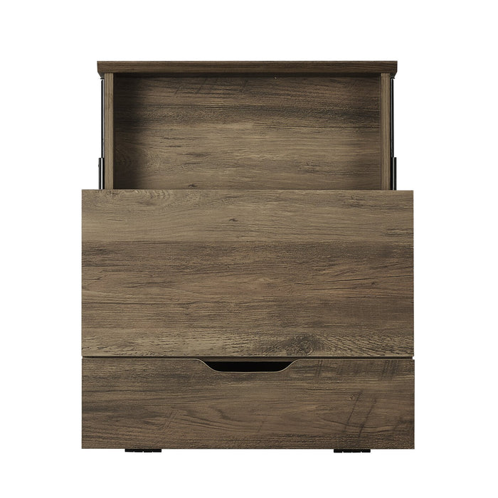 Akio Bedside 1-Drawer Nightstand with Lift-top Storage, 18\"W x 25.75\"H - Brown/Black