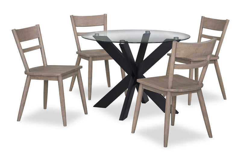 Remi 5pc Dining Set with Table & 4 Ladder-Back Chairs, Glass & Wood, 42\"W Round - Black & Brown