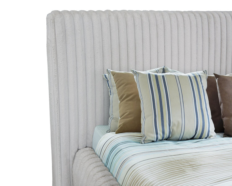 Aria Upholstered Platform Bed in Grey Fabric, Tufted - King Size