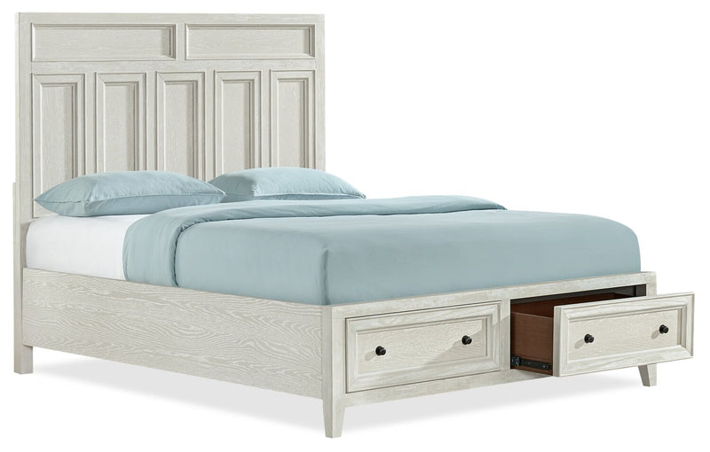 Casa Panel Bed with Headboard & Frame, Wood, White - Queen Size