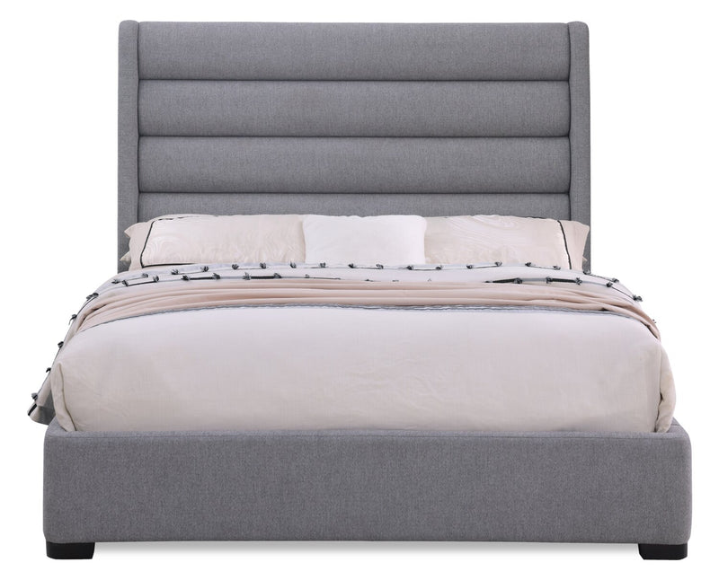 Jade Upholstered Platform Bed with USB Ports in Grey Fabric - King Size