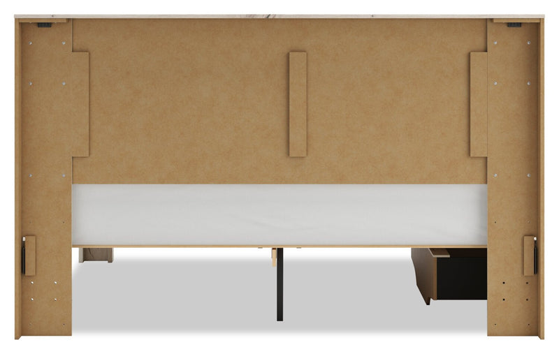 Derekson Storage Bed with 2 Built-In Side Drawers, Rustic White - King Size