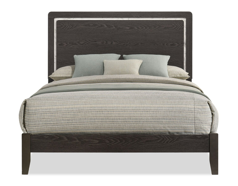 Sable Panel Bed with Headboard & Frame, Dark Grey - Queen Size