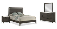 Sable 6pc Bedroom Set with Bed, Dresser, Mirror & Nightstand, Dark Grey - Queen Size 
