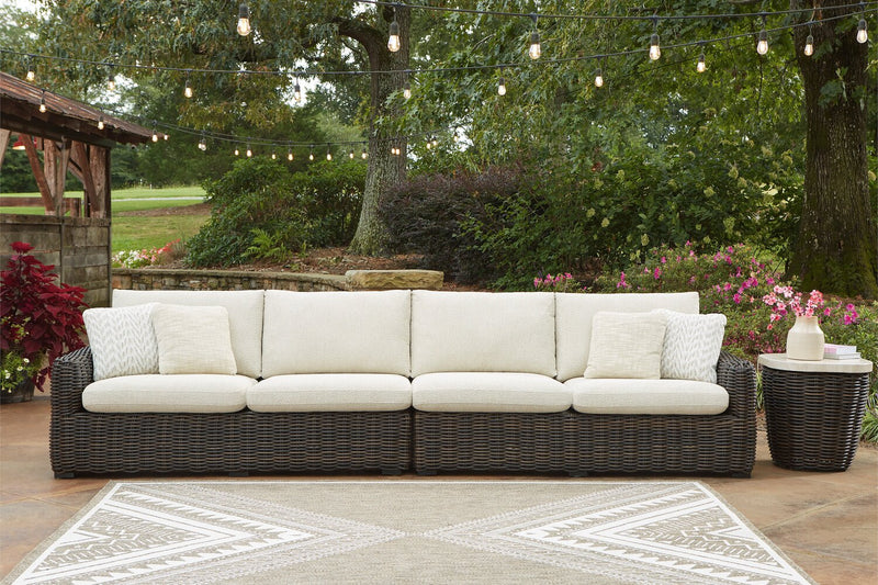 Halifax 2-Piece Outdoor Patio Set with Right & Left Facing Loveseats, UV & Weather Resistant - Beige/Brown