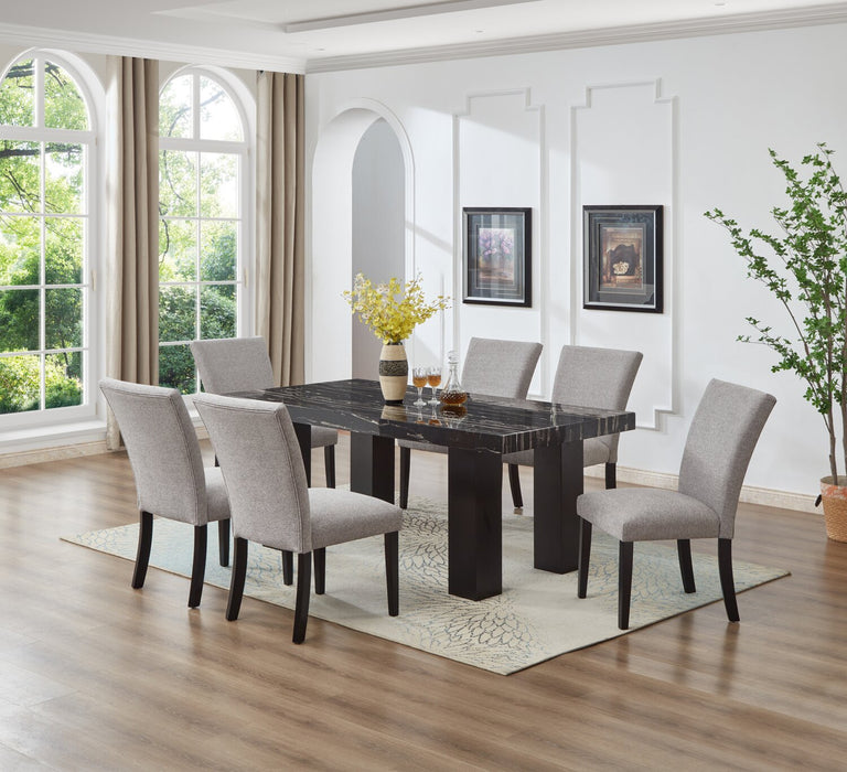 Burk Dining Table with Epoxy Resin Marble-Look Top, 72\"W - Black