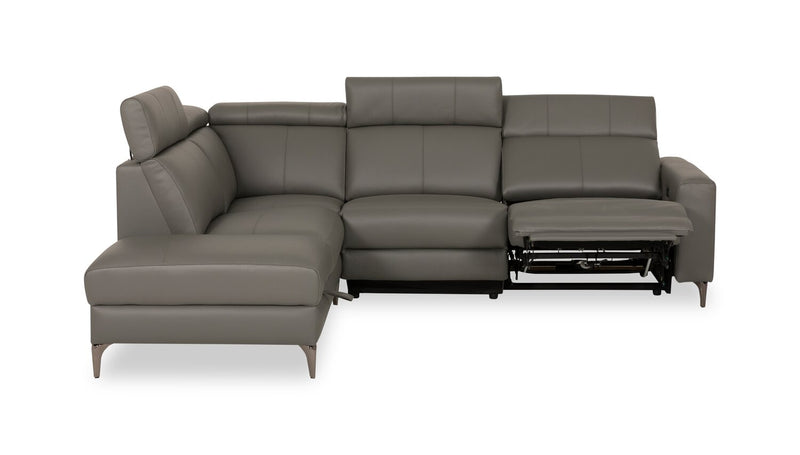 Valentino 3-Piece Left-Facing Genuine Leather Power Reclining Sectional with Adjustable Headrests - Grey