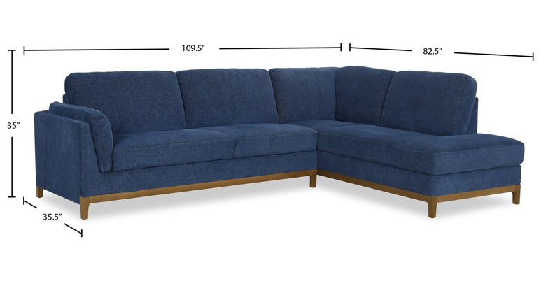 Zara 2-Piece Right-Facing Fabric Sectional with Chaise and Wood Legs - Navy