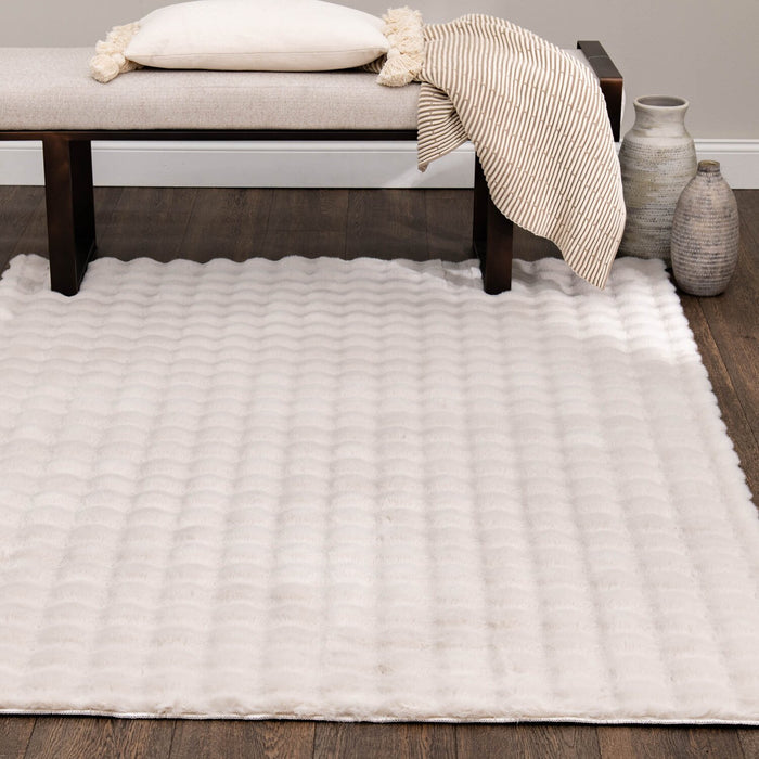 Dream Step Memory Foam Bubble Ivory Faux Fur Area Rug - 5' x 7'