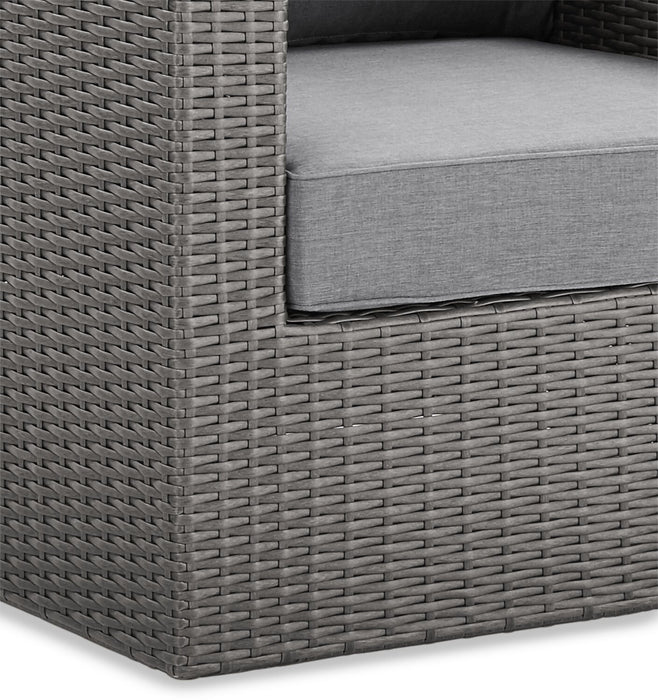 Morris 5-Piece Outdoor Patio Set with 3 Armless Chairs, Ottoman & Chair - Hand-Woven Resin Wicker, Olefin Fabric, UV & Weather Resistant - Grey