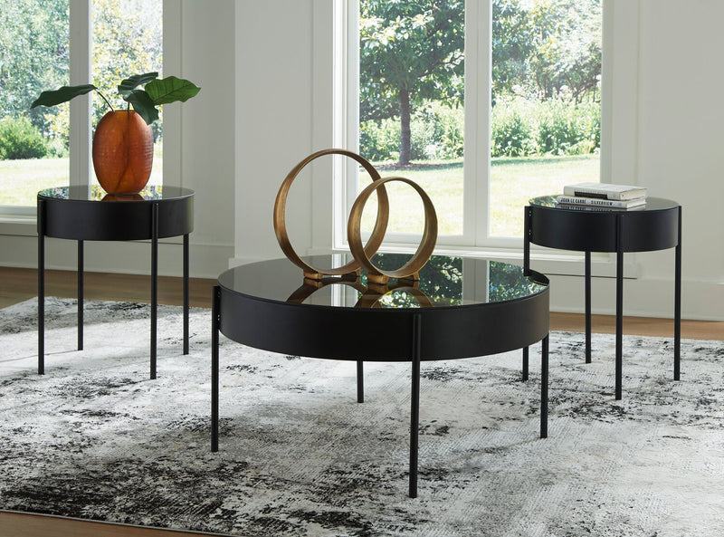 Moira 36” Modern 3-Pack Round Coffee + 2 End Tables - Black