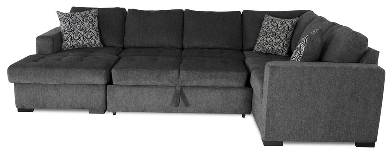 Made in Canada Legend 4-Piece Left-Facing Chenille Fabric Sleeper Sectional with Storage Chaise - Pepper Grey
