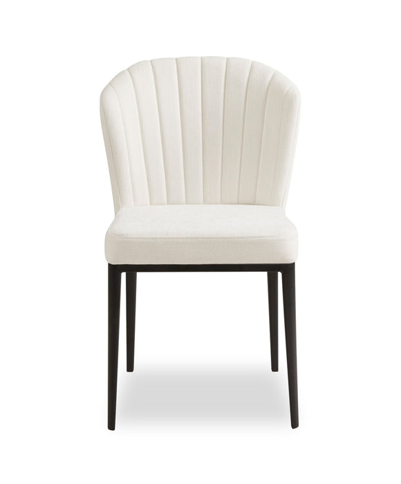 Zoe Dining Chair with Polyester Fabric & Channeled Tufting, Metal - Ivory