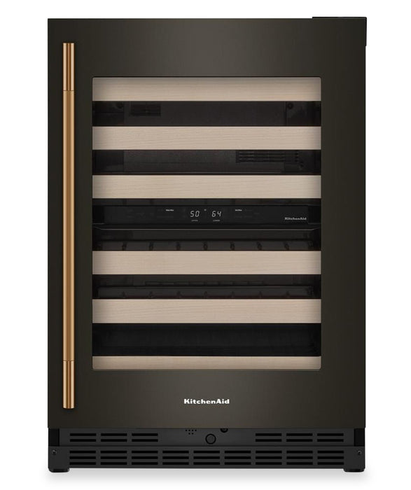 Kitchenaid® 24\" Undercounter Wine Cellar with Full-Extension Wood-Front Racks - Black Ore - KUWR524SBE
