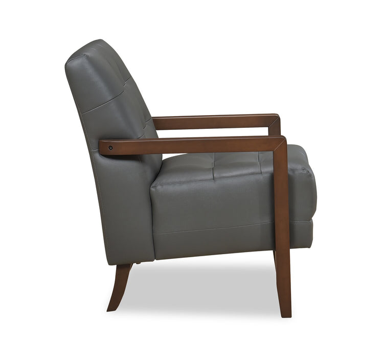Enzo 26\" Genuine Leather Accent Chair with Biscuit Tufting, Track Arms and Wood Legs - Dark Grey