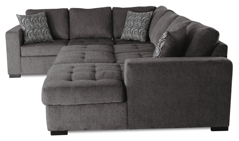 Made in Canada Legend 4-Piece Right-Facing Chenille Fabric Sleeper Sectional with Storage Chaise - Pewter Brown