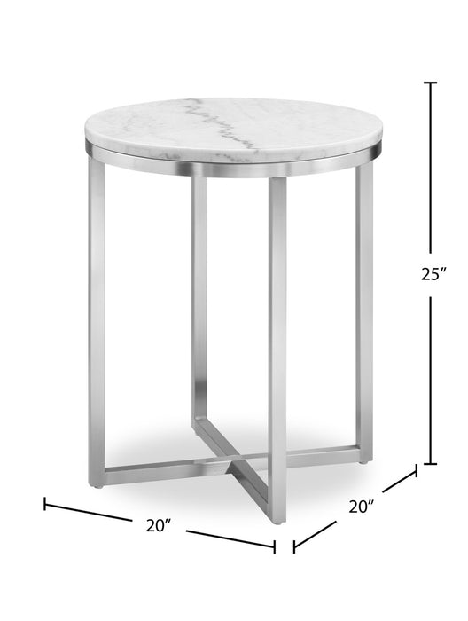 Sampson 20\" Modern Round Marble End Table - White