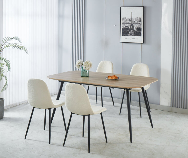 Joss 5pc Dining Set with Table & 4 Chairs - 63-86.5\"W Butterfly Extension, Metal  - Natural/White