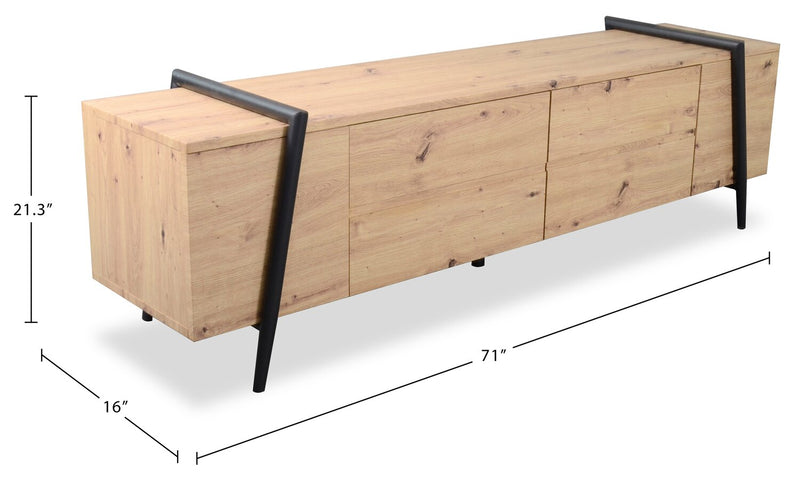 Rynar 71\" Modern TV Stand with Storage for TVs up to 80\"- Natural Wood