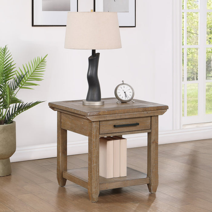 Cedar 24\" Rustic End Table with Storage Drawer – Natural Pine
