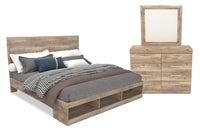 Oakley 5pc Bedroom Set with Storage Bed, Dresser & Mirror, Made in Canada, Natural - King Size 