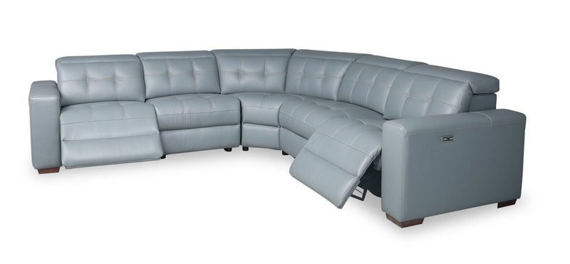 Geneva 3-Piece Genuine Leather Power Reclining Sectional with Power Headrests and USB Port - Pool Blue