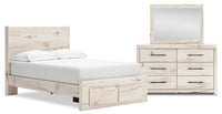 Derekson 5pc Bedroom Set with Storage Bed, Dresser & Mirror, Rustic White - Full Size 