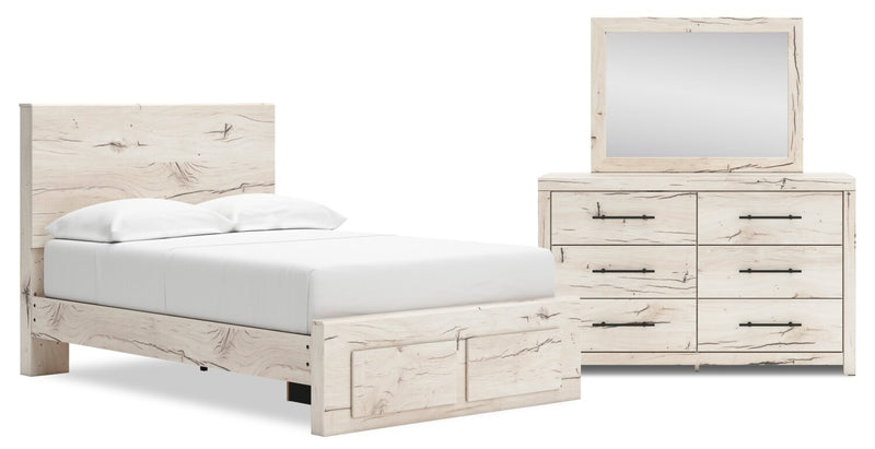 Derekson 5pc Bedroom Set with Storage Bed, Dresser & Mirror, Rustic White - Full Size