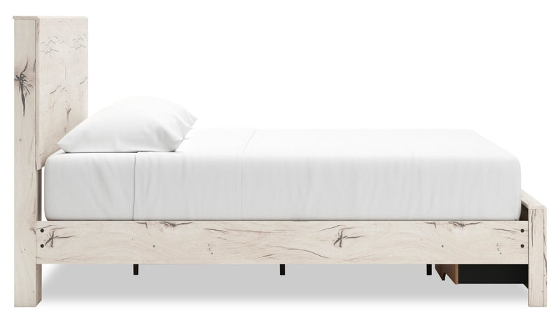 Derekson Storage Bed with 2 Built-In Footboard Drawers, Rustic White - King Size