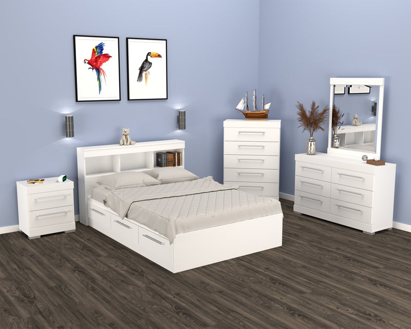 Riley Mates Bed with Bookcase Headboard Set for Kids,Made in Canada, White - Full Size