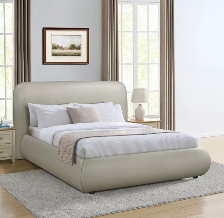 Luka Upholstered Platform Bed in Taupe Vegan-Leather Fabric, Modern - Full Size