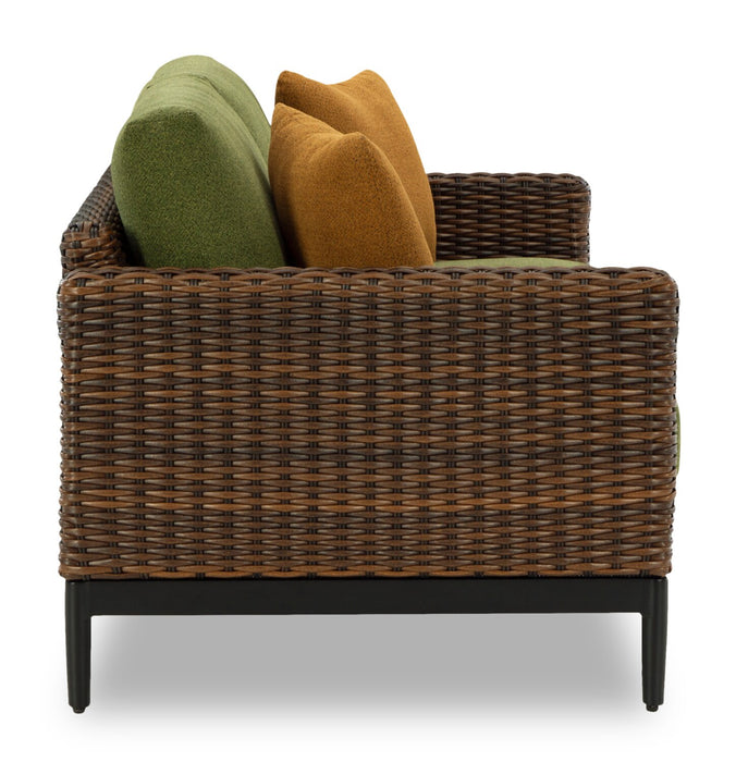 Tofino Outdoor Patio Loveseat - Resin Wicker, UV & Weather Resistant - Green/Brown/Black