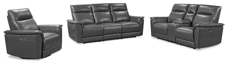Chateau d’Ax Angelo 75.59\" Genuine Leather Power Reclining Loveseat with Power Headrests - Grey