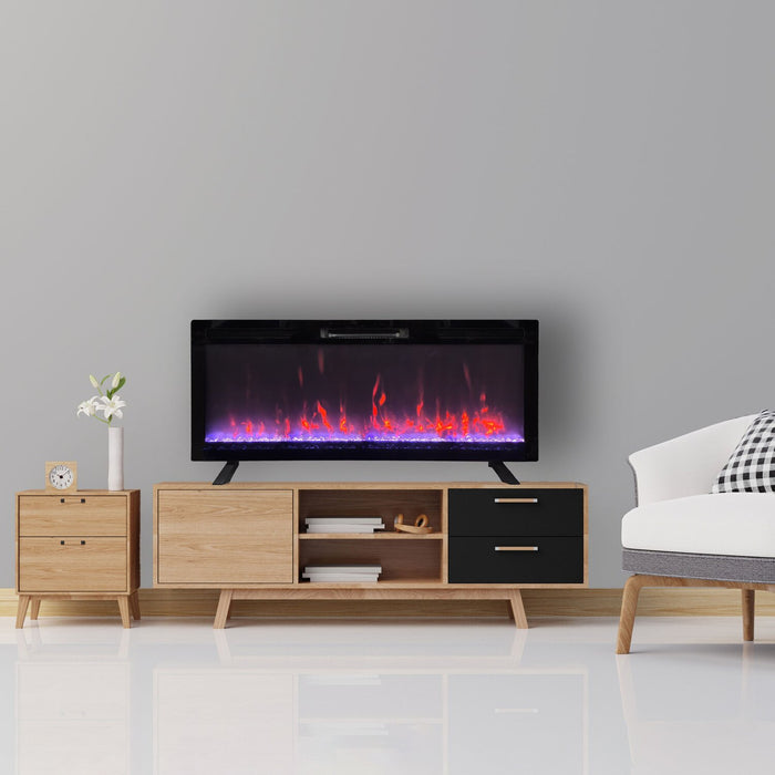 Mirage 48\" Modern Electric Free Standing Wall Mountable Fireplace - Black