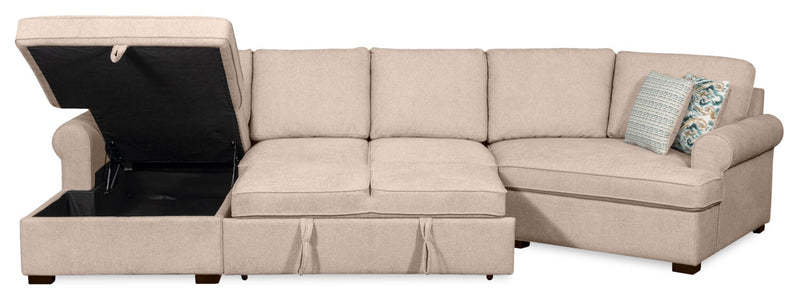 Scott Living Haven 3-Piece Right-Facing Chenille Fabric Cuddler Sleeper Sectional with Storage - Taupe
