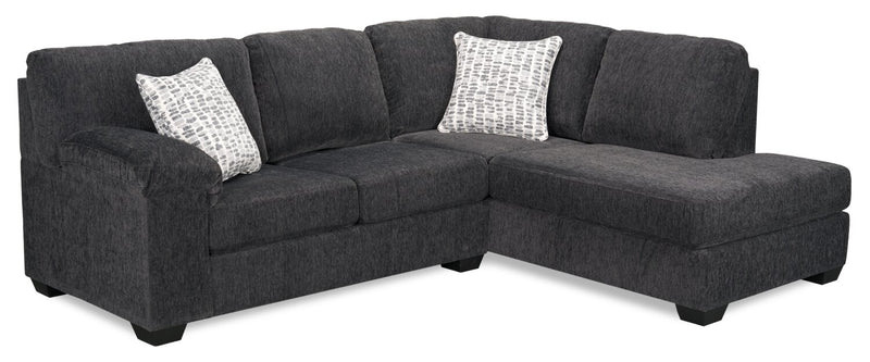 Made in Canada Morgan 2-Piece Right-Facing Chenille Fabric Sectional with Accent Pillows - Grey