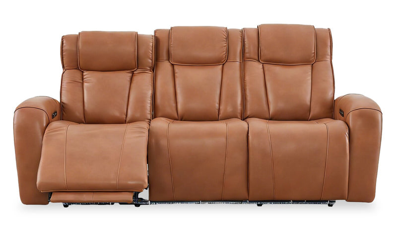 Shaquille O’Neal Home Titan 92\" Genuine Leather Power Reclining Sofa with Shaq-o-pedic Comfort – Earth