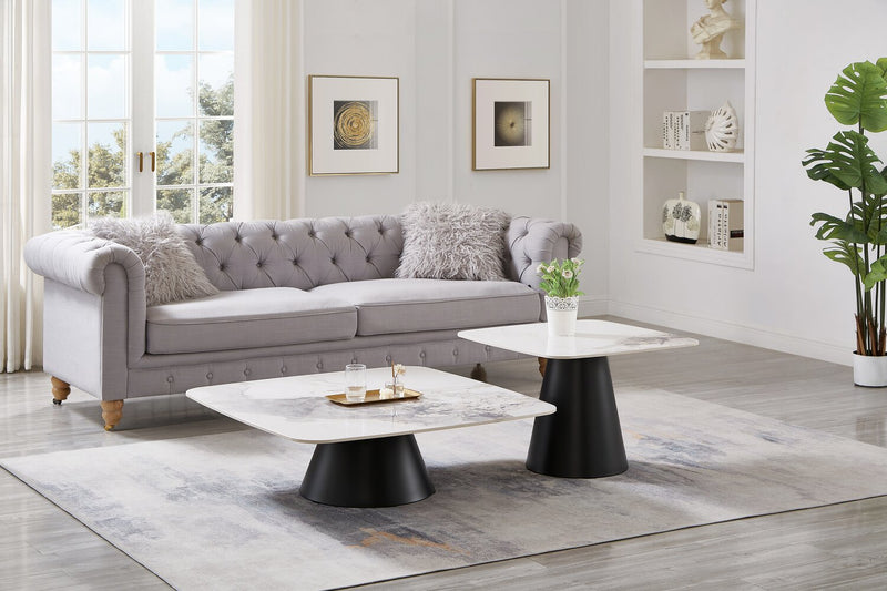 Hazel 39.5” Modern 2-Pack White Sintered Stone Top Coffee + End Table - Black and White