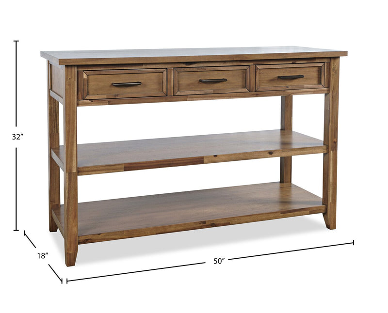Nathan 50\" Rustic Sofa Table with Storage and Shelf - Light Brown