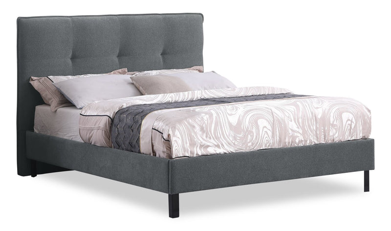 Amos Upholstered Platform Bed Base in Charcoal Fabric - Queen Size