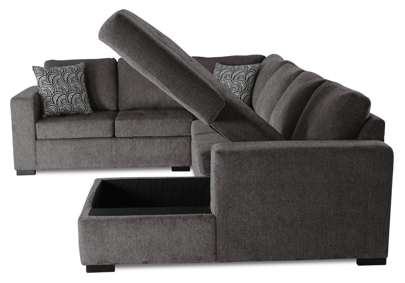 Made in Canada Legend 4-Piece Right-Facing Chenille Fabric Sleeper Sectional with Storage Chaise - Pewter Brown