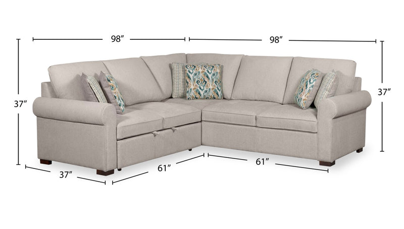 Scott Living Haven 3-Piece Chenille Fabric Sleeper Sectional - Grey