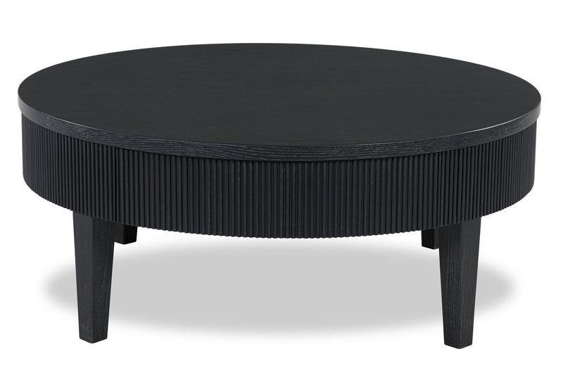 Sanford 42” Contemporary Round Solid Wood Coffee Table with Storage - Black